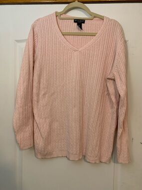 Alexandra Bartlett Women’s 2X Pink Cable Knit Sweater 100% Cotton V-Neck